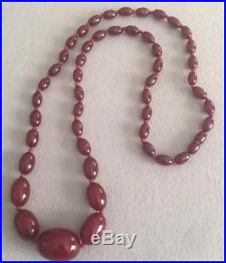 Antique Art Deco Cherry Amber Bakelite Bead Necklace 33 Inches 53 Grams