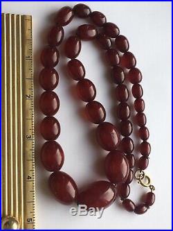 Antique Art Deco Cherry Amber Bakelite Bead Necklace 52g & 22 Long