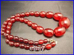 Antique Art Deco Cherry Amber Bakelite Bead Necklace 62 grams, 23 ins Long