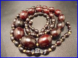 Antique Art Deco Cherry Amber Bakelite Bead Necklace 67 grams, 32 ins Long