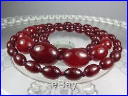 Antique Art Deco Cherry Amber Bakelite Beads Long Necklace Simichrome Tested
