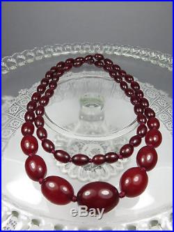Antique Art Deco Cherry Amber Bakelite Beads Long Necklace Simichrome Tested