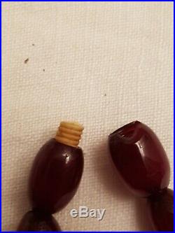 Antique Art Deco Cherry Amber Bakelite Necklace Beads Hidden Clasp 43.1 Grams