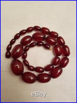 Antique Art Deco Cherry Amber Bakelite Necklace Beads Hidden Clasp 43.1 Grams
