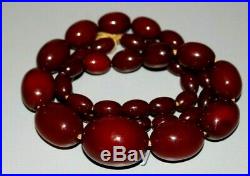 Antique Art Deco Cherry Amber Bakelite Necklace. Marbled Beads