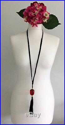 Antique Art Deco Cherry Amber Bakelite Tassel Necklace Prayer Beads Tested