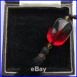 Antique Art Deco Cherry Amber Bakelite Tassel Necklace Prayer Beads Tested