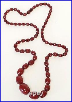 Antique Art Deco Cherry Amber Red Bakelite Faturan Bead Necklace 52 grams