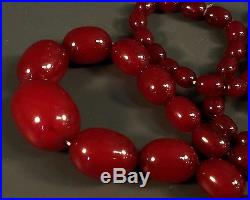Antique Art Deco Cherry Amber Red Bakelite Faturan Bead Necklace 52 grams