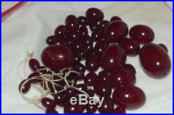 Antique Art Deco Cherry Red Amber Bakelite Beads Necklace 72.4 grams