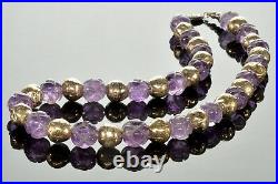 Antique Art Deco Chinese Carved Amethyst Sterling Bead Necklace
