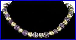 Antique Art Deco Chinese Carved Amethyst Sterling Bead Necklace