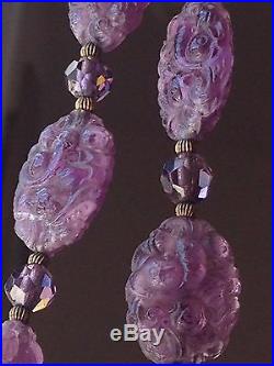 Antique Art Deco Chinese Export Carved Amethyst Necklace Choker Gold-Fill Chain