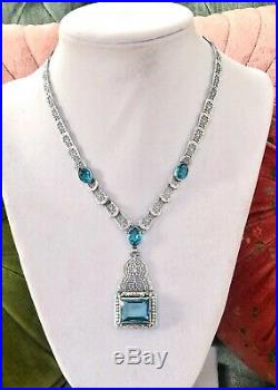 Antique Art Deco Choker Necklace Blue Stones Seed Pearls Filigree Czech Lavalier