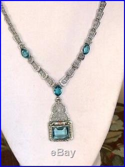 Antique Art Deco Choker Necklace Blue Stones Seed Pearls Filigree Czech Lavalier