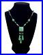 Antique Art Deco Collier Necklace Czech Green Jade Peking Glass Tassel Perfect