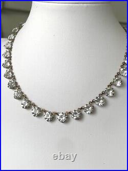 Antique Art Deco Crystal Clear Glass Riviere French Paste Open Bezel Necklace