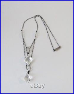 Antique Art Deco Crystal Double Drop Necklace Paper Clip Chain