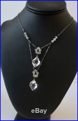 Antique Art Deco Crystal Double Drop Necklace Paper Clip Chain