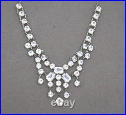 Antique Art Deco Crystal Open Back Princess Riviera Necklace 12k Gf Silver Tone