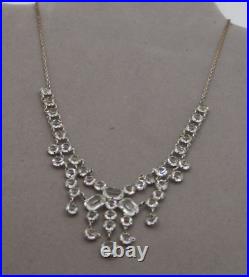 Antique Art Deco Crystal Open Back Princess Riviera Necklace 12k Gf Silver Tone