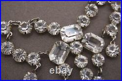 Antique Art Deco Crystal Open Back Princess Riviera Necklace 12k Gf Silver Tone