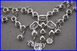 Antique Art Deco Crystal Open Back Princess Riviera Necklace 12k Gf Silver Tone