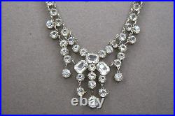 Antique Art Deco Crystal Open Back Princess Riviera Necklace 12k Gf Silver Tone