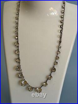 Antique Art Deco Crystal Sterling Silver Necklace Rivière Cut Faceted Rock Quart