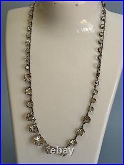 Antique Art Deco Crystal Sterling Silver Necklace Rivière Cut Faceted Rock Quart