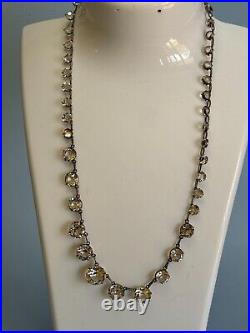 Antique Art Deco Crystal Sterling Silver Necklace Rivière Cut Faceted Rock Quart