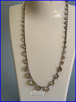 Antique Art Deco Crystal Sterling Silver Necklace Rivière Cut Faceted Rock Quart