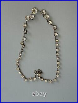 Antique Art Deco Crystal Sterling Silver Necklace Rivière Cut Faceted Rock Quart