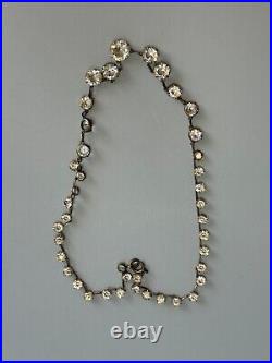 Antique Art Deco Crystal Sterling Silver Necklace Rivière Cut Faceted Rock Quart