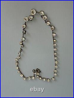 Antique Art Deco Crystal Sterling Silver Necklace Rivière Cut Faceted Rock Quart