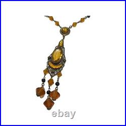 Antique Art Deco Czech Amber Glass Necklace