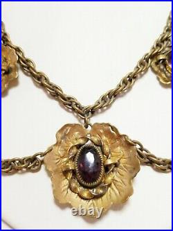 Antique Art Deco Czech Amethyst Festoon Stone Necklace