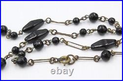 Antique Art Deco Czech Black Glass Geometric Brass Tone Dangle Necklace