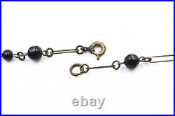 Antique Art Deco Czech Black Glass Geometric Brass Tone Dangle Necklace