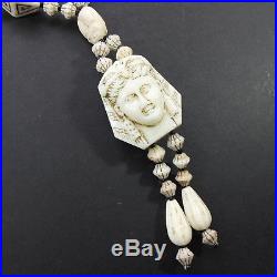 Antique Art Deco Czech Egyptian Pharoah, Scarab Uranium Glass Max Neiger Necklace
