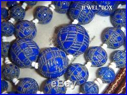 Antique Art Deco Czech Egyptian Revival Blue Moulded Glass Vintage Necklace