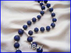 Antique Art Deco Czech Egyptian Revival Blue Moulded Glass Vintage Necklace