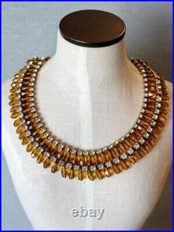 Antique Art Deco Czech Faceted Amber Glass Crystal Beaded Egyptian Necklace