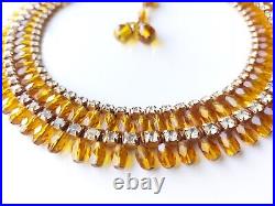 Antique Art Deco Czech Faceted Amber Glass Crystal Beaded Egyptian Necklace