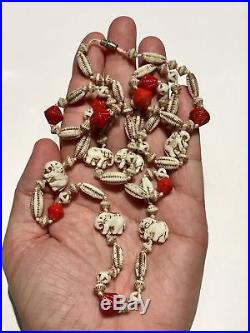 Antique Art Deco Czech Glass Elephant Egyptian Revival Necklace Neiger Beads VTG