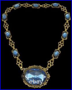 Antique Art Deco Czech Glass Necklace Blue Glass Multi Faceted Choker