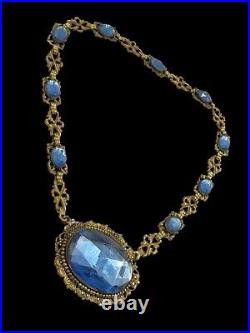 Antique Art Deco Czech Glass Necklace Blue Glass Multi Faceted Choker