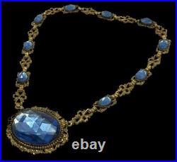 Antique Art Deco Czech Glass Necklace Blue Glass Multi Faceted Choker