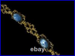 Antique Art Deco Czech Glass Necklace Blue Glass Multi Faceted Choker