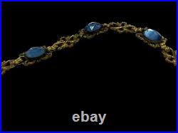 Antique Art Deco Czech Glass Necklace Blue Glass Multi Faceted Choker